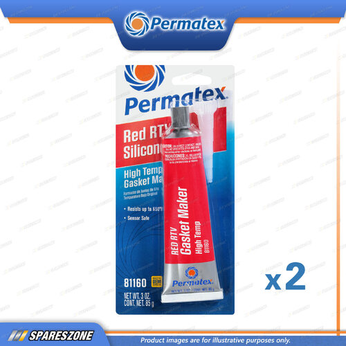 2 x Permatex High Temperature Red RTV Silicone Gasket Maker Carded 85G