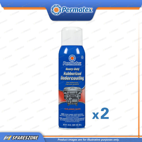 2 x Permatex Heavy Duty Rubberized Undercoating Aerosol Cans 454G Anti-Corrosion