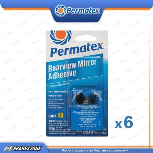 6 x Permatex Rearview Mirror Adhesive Windshields 2 Part Kits 0.3+0.6ML