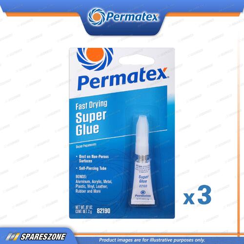 3 x Permatex Super Glue Tubes Carded 2G Super Strong Adhesive Fast-Drying