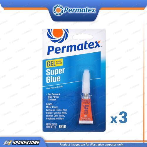 3 x Permatex Super Glue Gel Tubes Carded 2G Fast Acting Adhesive Long-Lasting