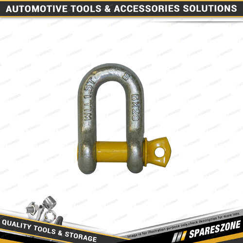 Loadmaster 11mm D-Shackle - 1500KG Working Load Limit Silver Body & Yellow Pin