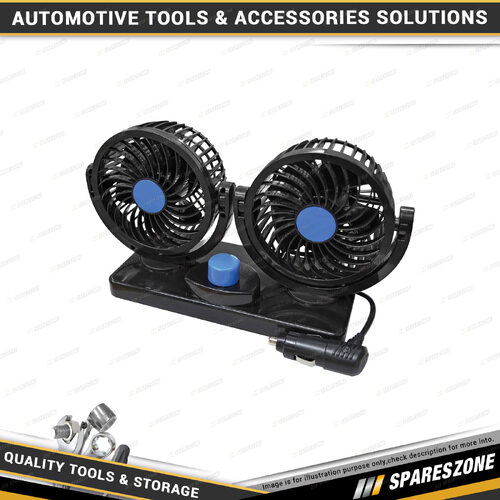 Pro-Kit 12V 100mm 4" Interior Dual Head Vehicle Fan - 2 Speed Plugs into Lighter