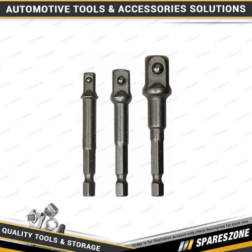 PK Tool Drill Socket Adaptor Set - 1/4 Inch 3/8 Inch Dr 65mm & 1/2 Inch Dr 70mm