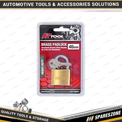 PK Tool 40mm Brass Padlock - Two Keys with Hardened Chrome Steel Shackle