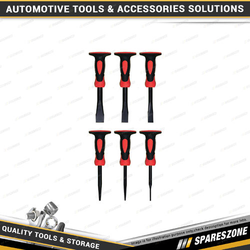 6 Pcs of PK Tool 180mm 7 Inch Chisel & Punch Set with Hand Guard Design