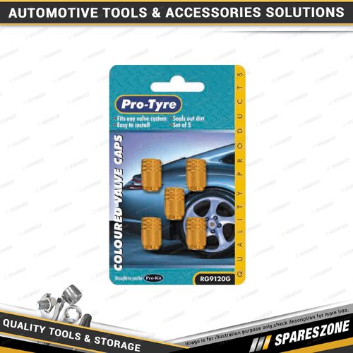 5 Pcs of Pro-Tyre Valve Caps - Anodized Gold Colour Fits Any Valve System