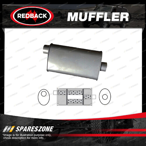 Redback Universal Muffler - 8" x 5" Oval 16" Long 2" Offset/Centre Turbo Flow