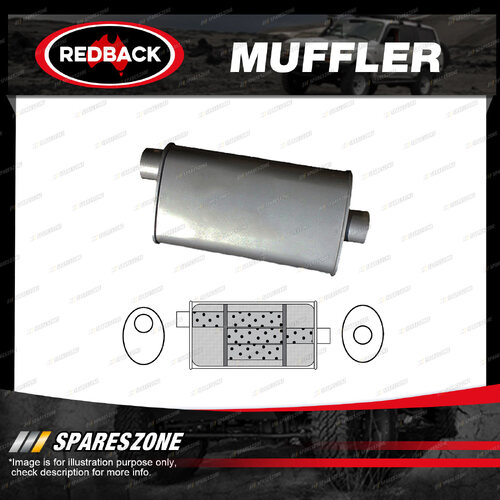 Redback Universal Muffler - 10" x 4" Oval 16" Long 2 1/4" Offset/Centre Triflow