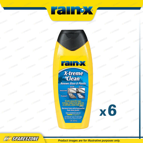 6 x Rain-X X-Treme Clean Heavy-Duty Glass Cleaners 355ML - Renews Glass&Plastic