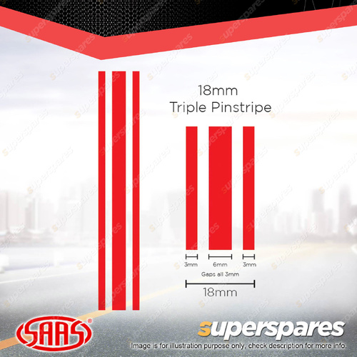 SAAS Triple Pinstripe Car Tape Decals Stickers Red 18mm x 10 Metres