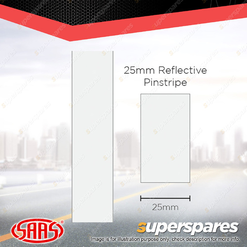 SAAS Reflective Pinstripe Car Tape Decals Stickers White 25mm x 1 Metres