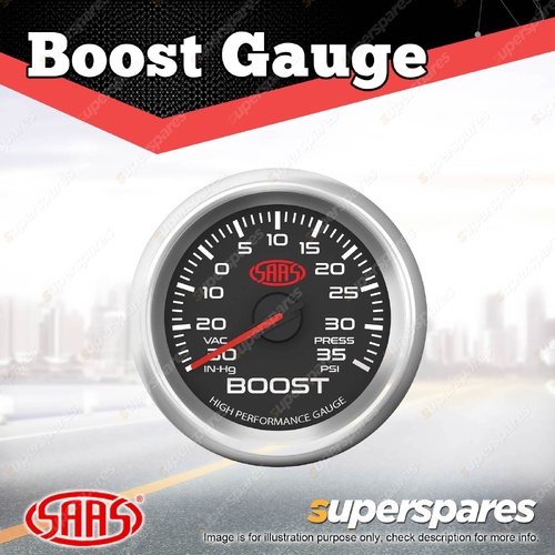 SAAS Electronic Boost Gauge 30inHg-35psi 52mm Black Muscle Series 3