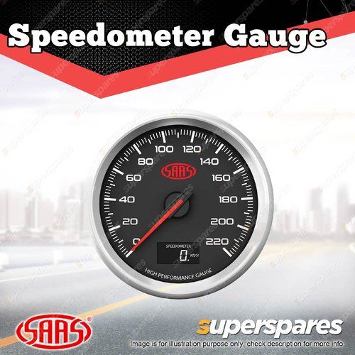 SAAS Speedometer Gauge 0 - 220 KPH 80mm In Dash Black Muscle Series 3