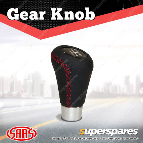 SAAS Car Gear Stick Shift Knob - Classic Red Stitch on Black Leather