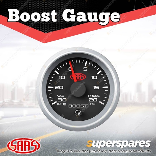 SAAS Mechanical Boost Gauge 30inHg-20psi 52mm Black Muscle Series 2