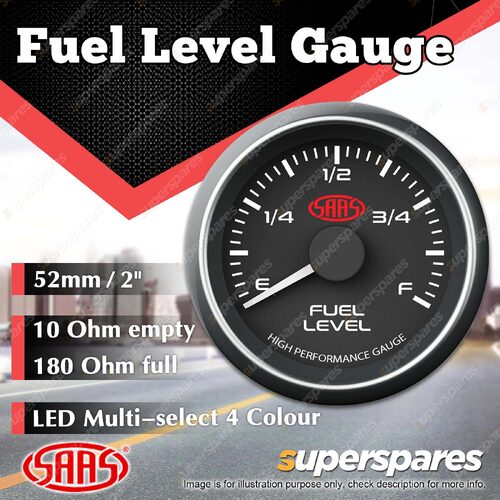 SAAS Fuel Level Gauge In Dash 52mm 2" Black Muscle Series SG-FL52B