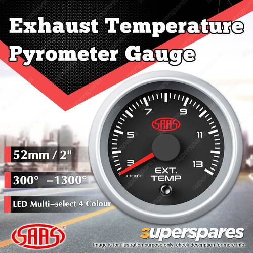 SAAS Exhaust Temp Pyrometer 300 Deg - 1300 Deg 52mm Black Face Muscle Series 2