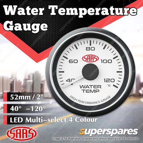 SAAS Water Temp Gauge 40 Degree - 120 Degree 52mm White Muscle Series