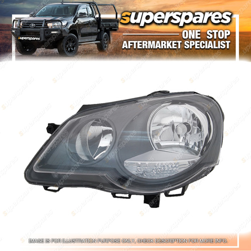 Superspares Left Headlight for Volkswagen Polo 9N Black 11/2005-02/2010