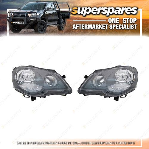 Right & Left Headlight for Volkswagen Polo 9N Black 11/2005-02/2010