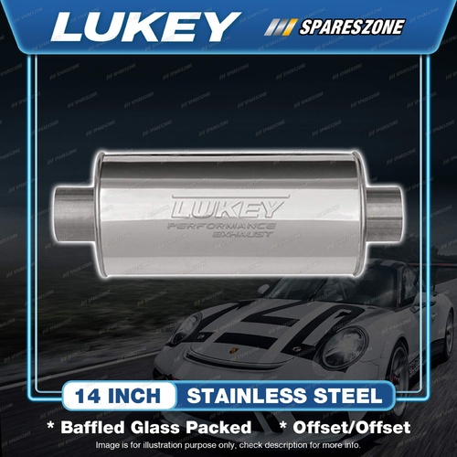 Lukey 10"x5" Oval 14" Polished Stainless Muffler Offset/Offset 1 3/4" Baffled