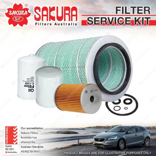 Sakura Oil Air Fuel Filter Service Kit for Hino FT16 6.0L Diesel 6Cyl 1985-1992