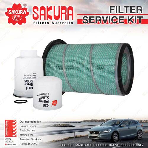 Sakura Oil Air Fuel Filter Service Kit for Isuzu NPR75 NPS75 NQR75 5.2L TD 05-08