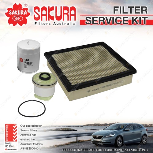 Sakura Oil Air Fuel Filter Service Kit for Mitsubishi Triton 2.4L TD 01/15-On