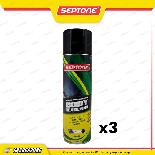 3 x Septone Body Deadener Aerosol Spray Texturised Black 400 Gram Waterproof