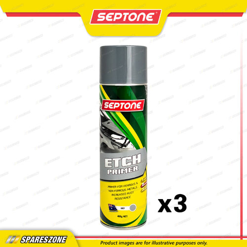 3 x Septone Super Acid Etch Primer 400 Gram Anti Corrosive Metal Spray Paint