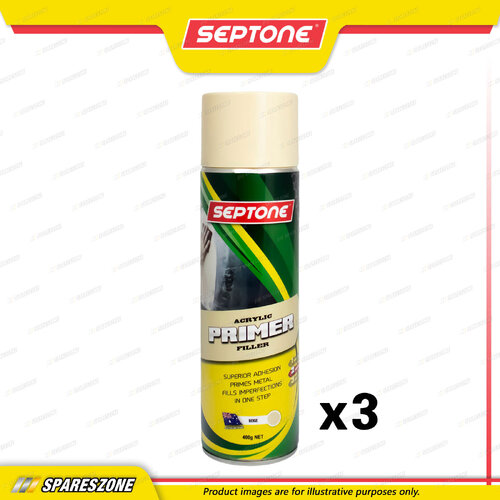 3 x Septone One Step Primer Filler Spray Paint Aerosol Beige 400 Gram