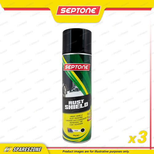 3 Septone Rust Shield Under Vehicle Rustproofing Spray Paint Aerosol Black 400G