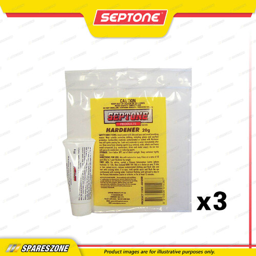 3 x Septone Hardener Retail Hang Pack Red 20 Gram Benzoyl Peroxide Hardener