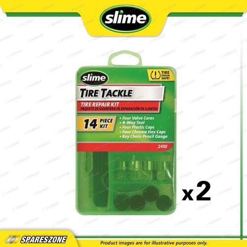 2x Slime Tools - Tire Tackle Small Tire Repair Kit 14 Pieces Super Compact Size