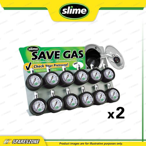 2x Slime Tire Pressure Gauges - Mini Dial Magnet C/W Display 0-60 Psi Pack of 12