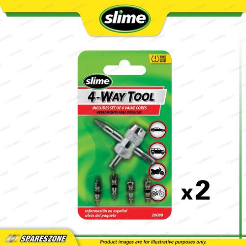 2 Slime 4-Way Valve Tools Include 4 Valve Cores Complete Set for Valve Core Care