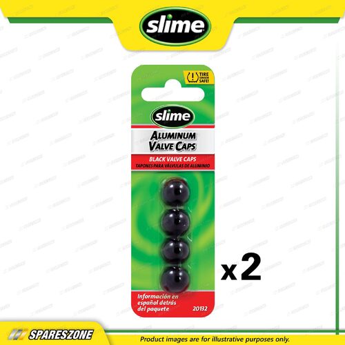 2 x Slime Valve Caps - Anodized Aluminium - Black Tyre Sensor Safe Pack of 4