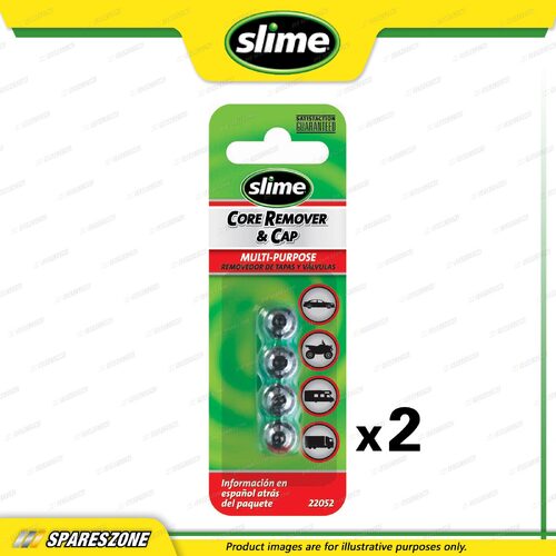 2 x Slime Tools - Valve Core Remover and Valve Cap Zinc Plated Brass Pack of 4