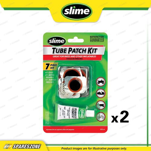 2x Slime Rubber Tube Patch Kits C/W Glue 7-Piece - Repair Puncture-Related Flats