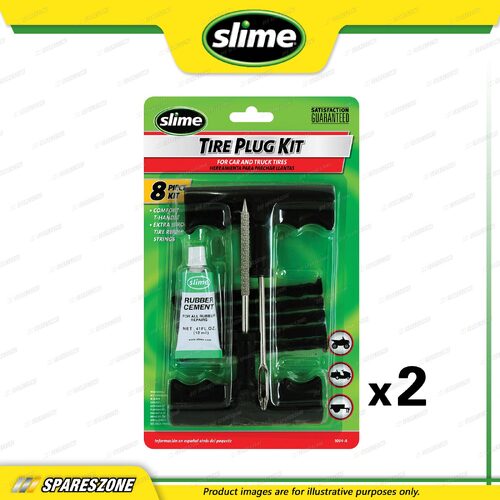 2 x Slime 8-Piece Medium Tire Plug Kits Ergonomic T-Handle Reamer&Plugger Tools