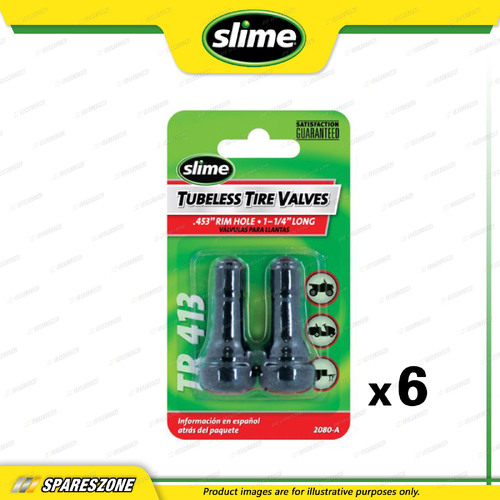 6 x Slime Rubber Tire Valve Stems 1-1/4" TR413 Schrader Valve Stem and Cap