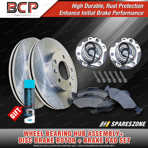 Front Wheel Bearing Hub Assembly + Brake Rotor Pad Kit for Holden Astr AH 2.0L