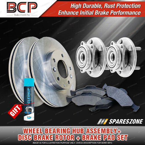 Front Wheel Bearing Hub Assembly + Brake Rotor Pad Kit for Mitsubishi Lancer CE