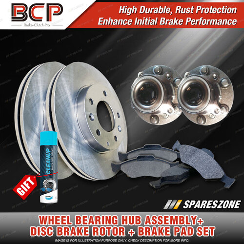 Front Wheel Bearing Hub Assembly + Brake Rotor Pad Kit for Mitsubishi Triton ML