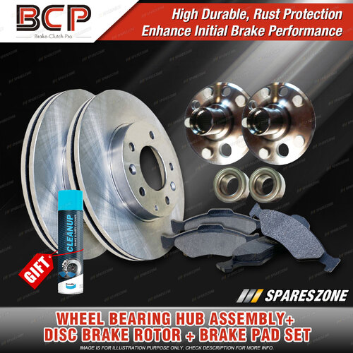 Front Wheel Bearing Hub Ass + Brake Rotor Pad Kit for Mitsubishi Outlander ZF