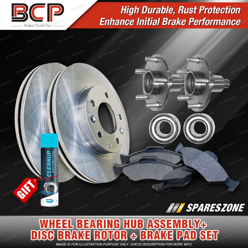 Front Wheel Bearing Hub Ass + Brake Rotor Pad Kit for Toyota Hilux TGN16 05-08