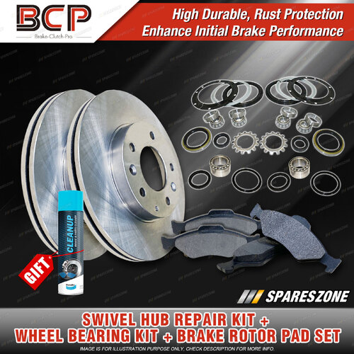 Swivel Hub & Wheel Bearing Kit + Brake Rotor Pad Set for Suzuki Jimny SN413 M13A