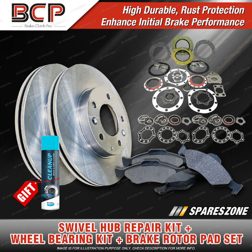 Swivel Hub Wheel Bearing Kit + Brake Rotor Pad Set for Toyota 4 Runner LN60 YN60