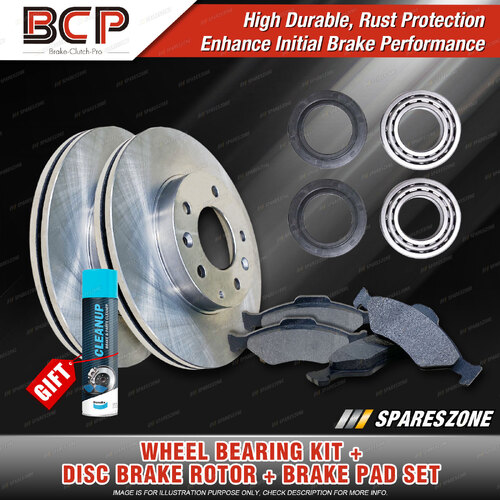 Rear Wheel Bearing Kit + Brake Rotor Pad Set for Holden HX HZ 3.3 4.1 5.0 76-80